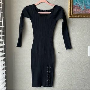 Say What? Black Long Sleeve Ribbed Bodycon Dress